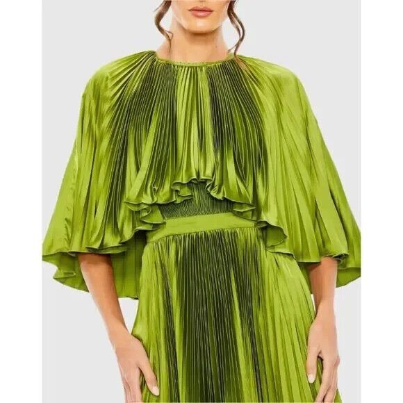 NWT Mac Duggal 49638 SZ 14 Beaded Caplet Tea Length Dress Apple Green $498 - Picture 2 of 6